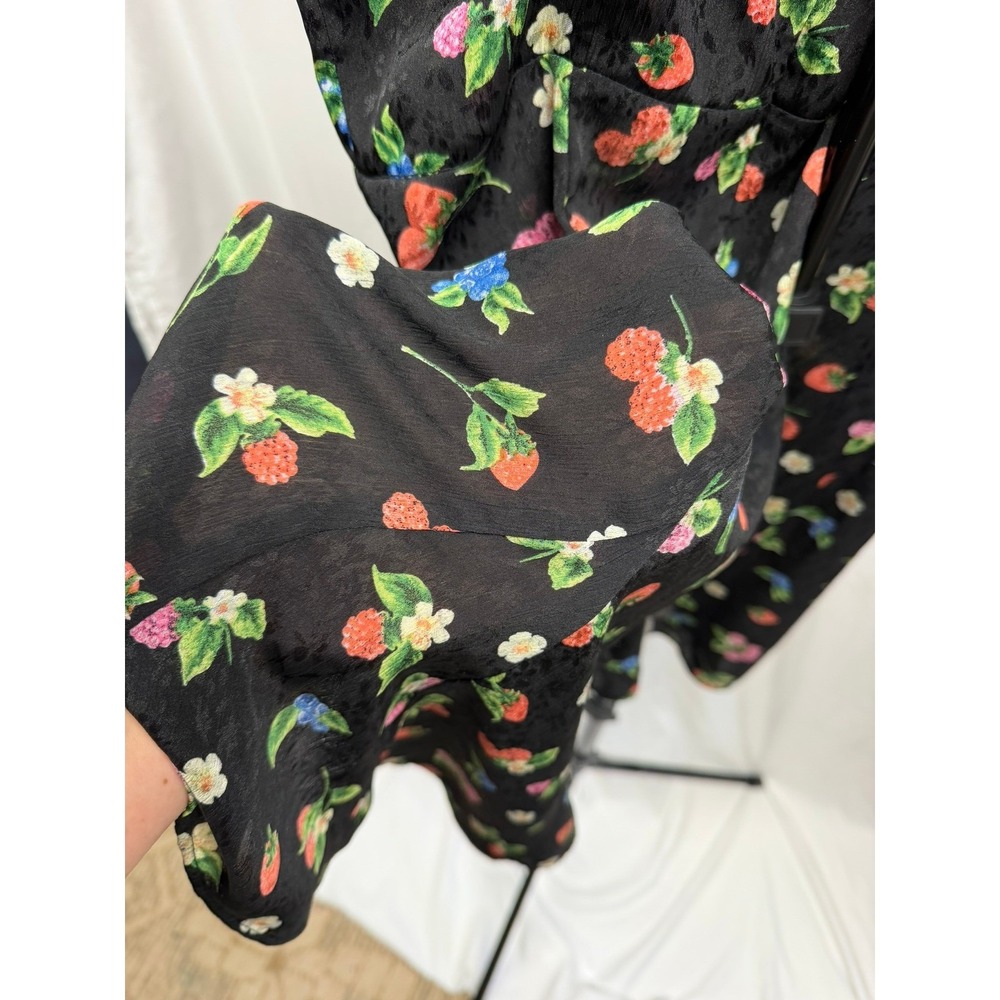 Zara Women Black Berry Floral Print Jacquard Mini Dress Ruffle Tie Front Size M - Picture 6 of 9